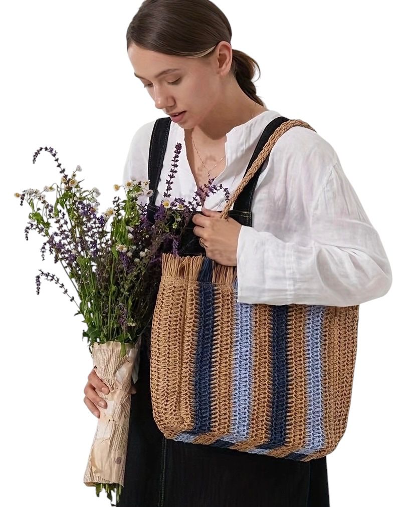 BOLSO ESPARTO RAYAS DE COLORES 