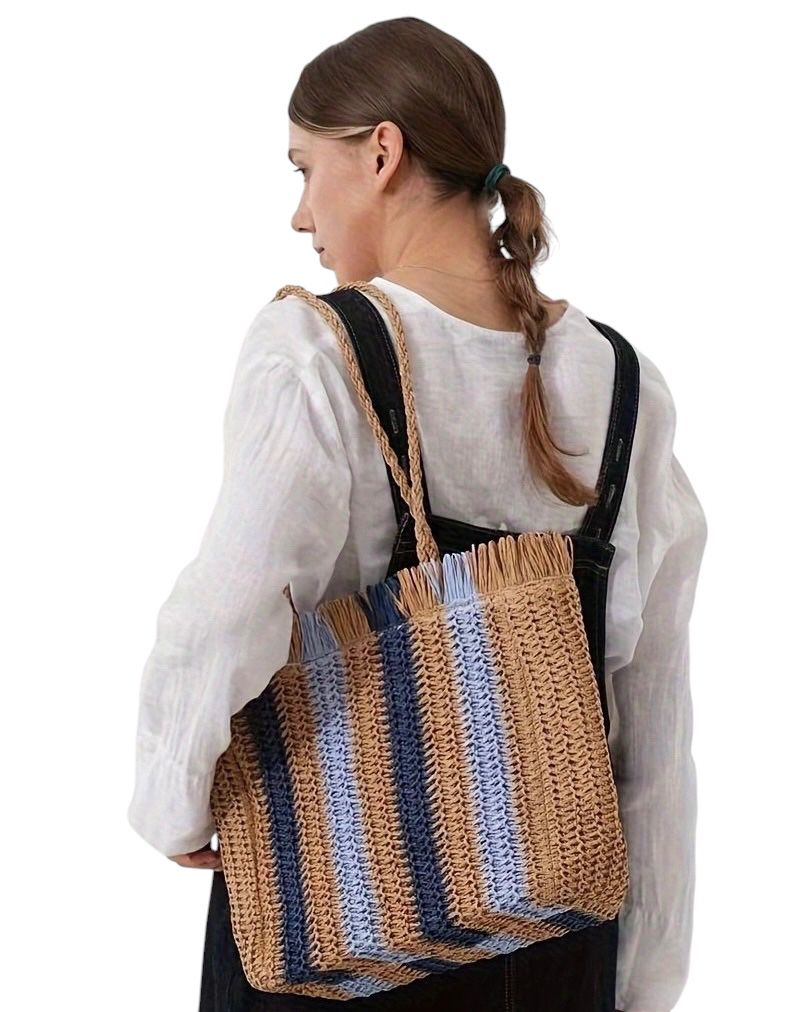BOLSO ESPARTO RAYAS DE COLORES  2