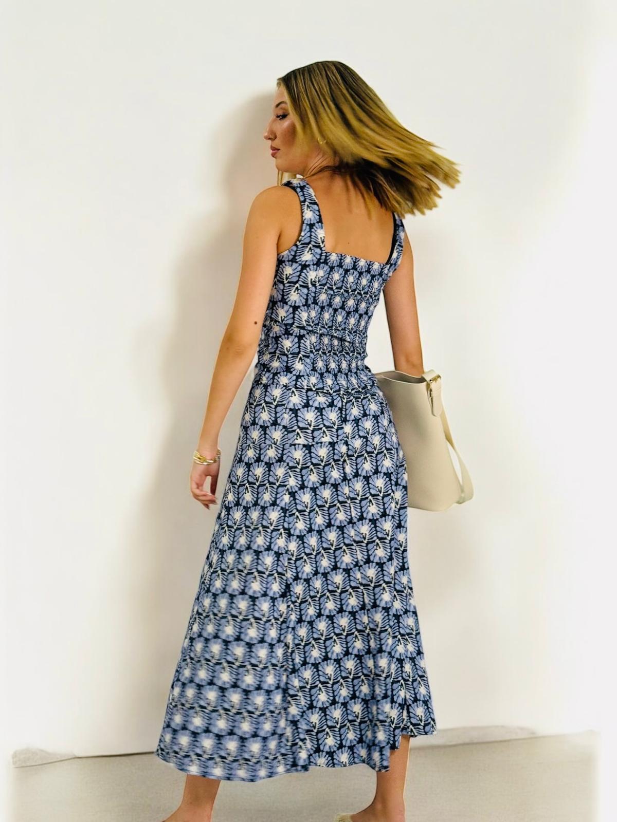 Falda Estampada Elástica Azul detalle
