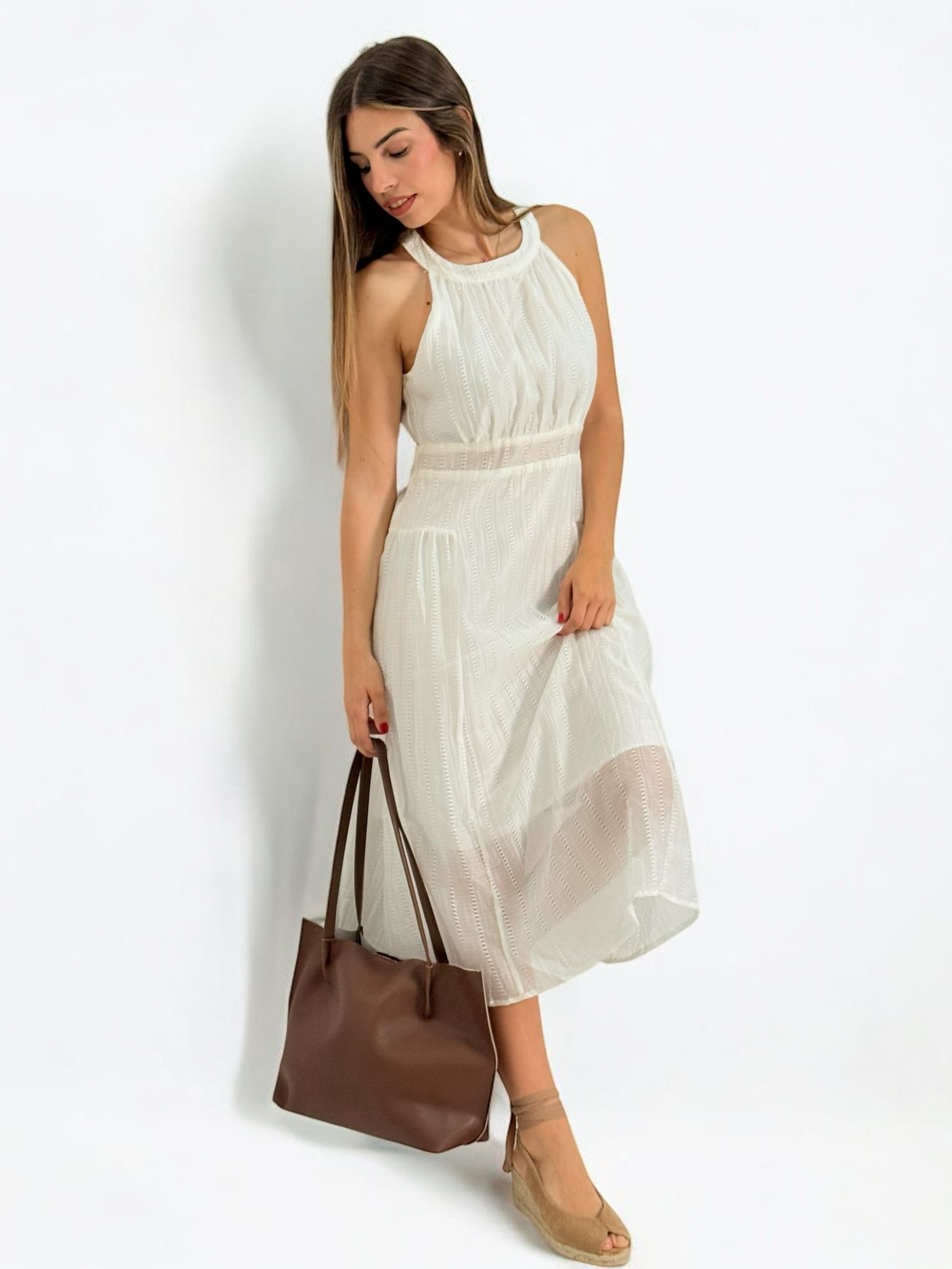 Vestido halter beige