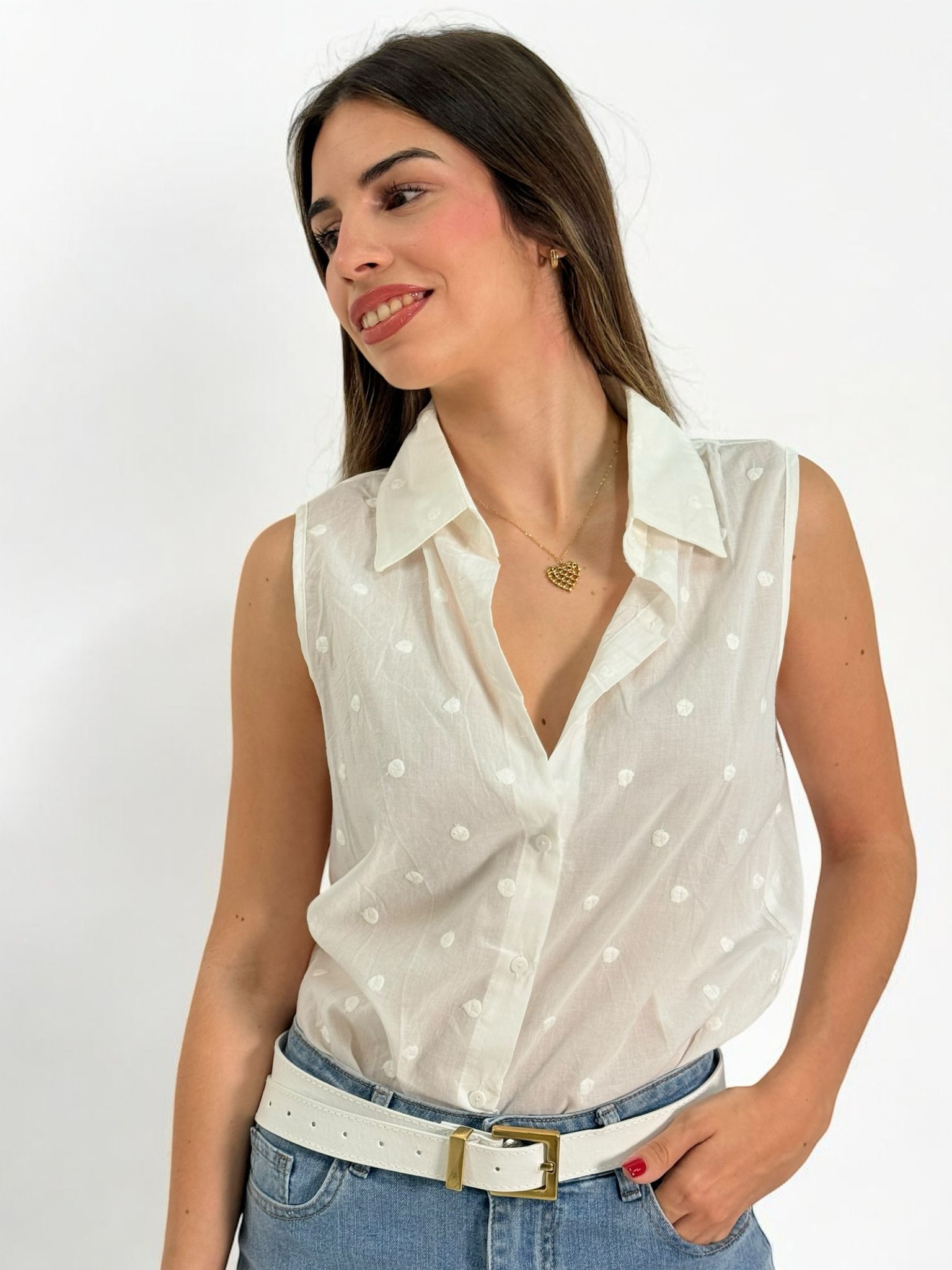 CAMISA BLANCA TOPOS