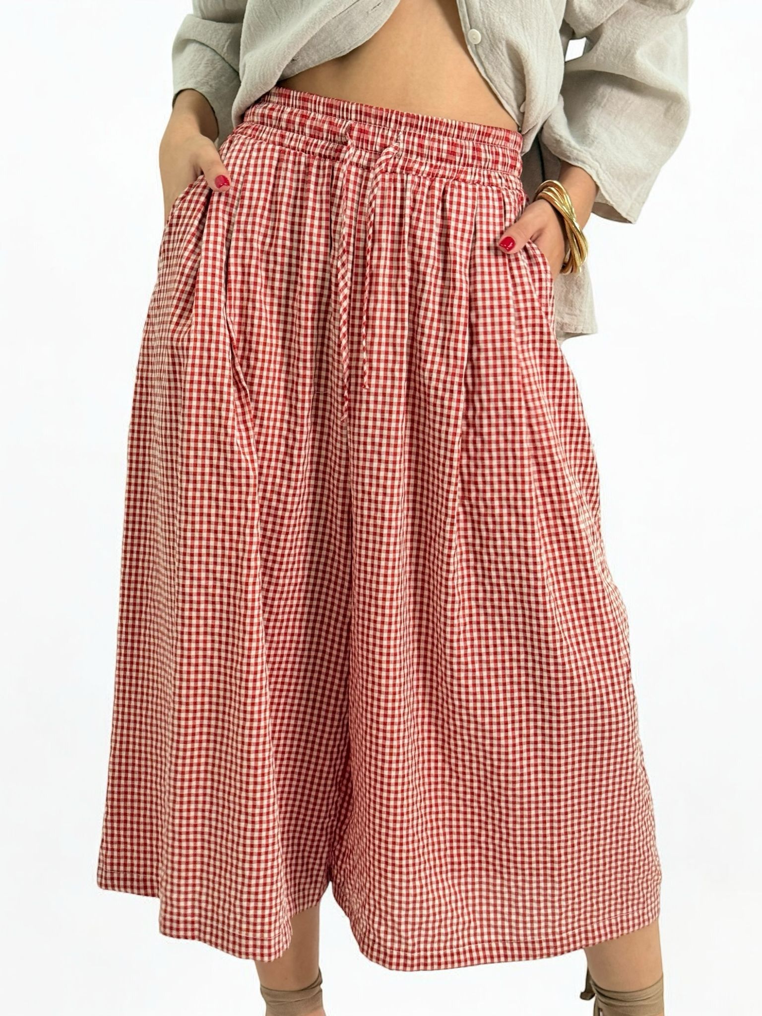 Pantalón vichy ancho frontal