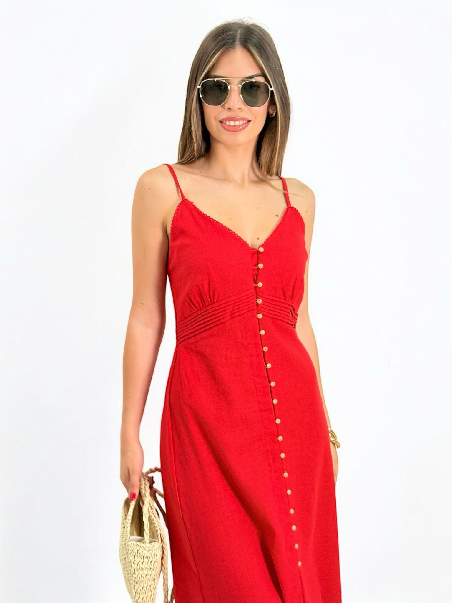 Detalle vestido lino botones