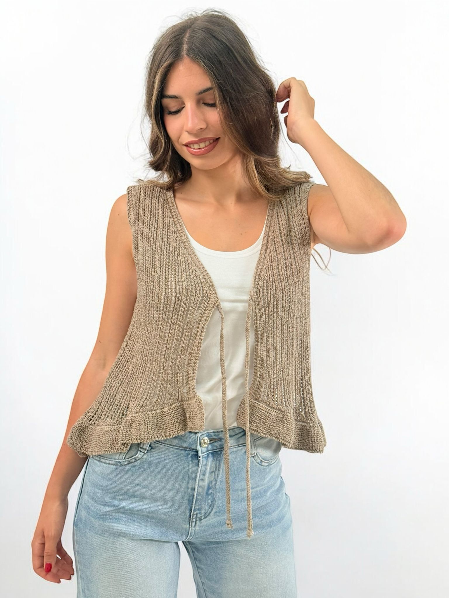 Chaleco Hilo Corto Beige