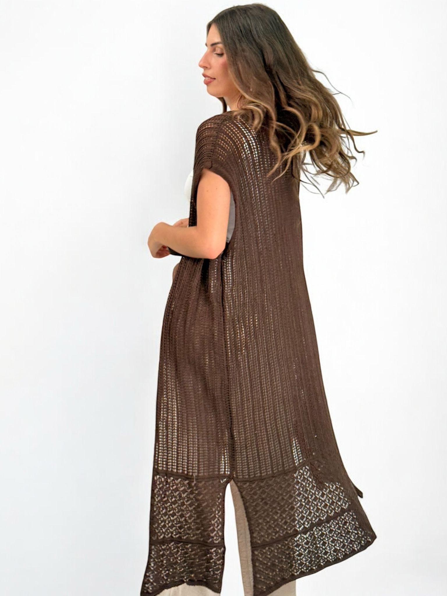 Chaleco Hilo Largo Beige