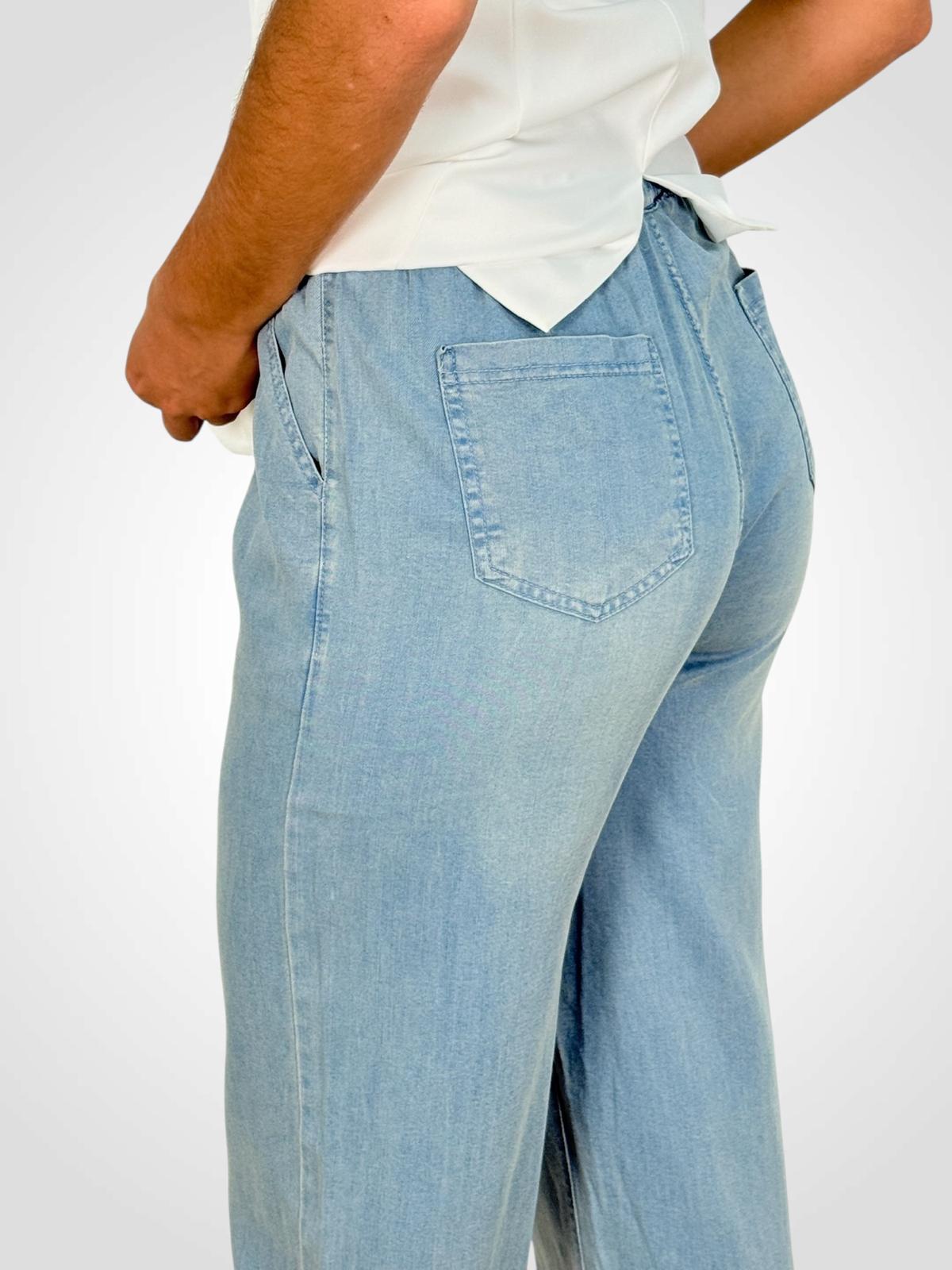 Pantalón Ancho Denim Cintura Elástica lateral