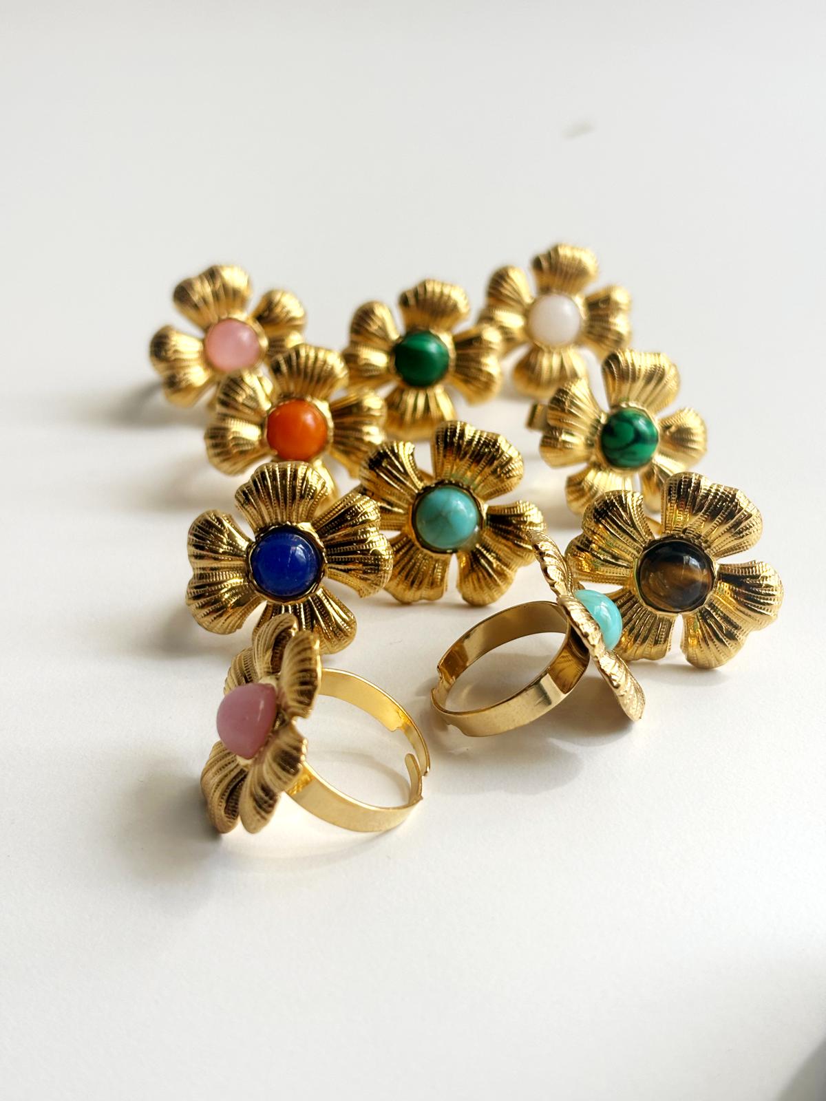 Anillo Flor ajustable de acero - vista frontal