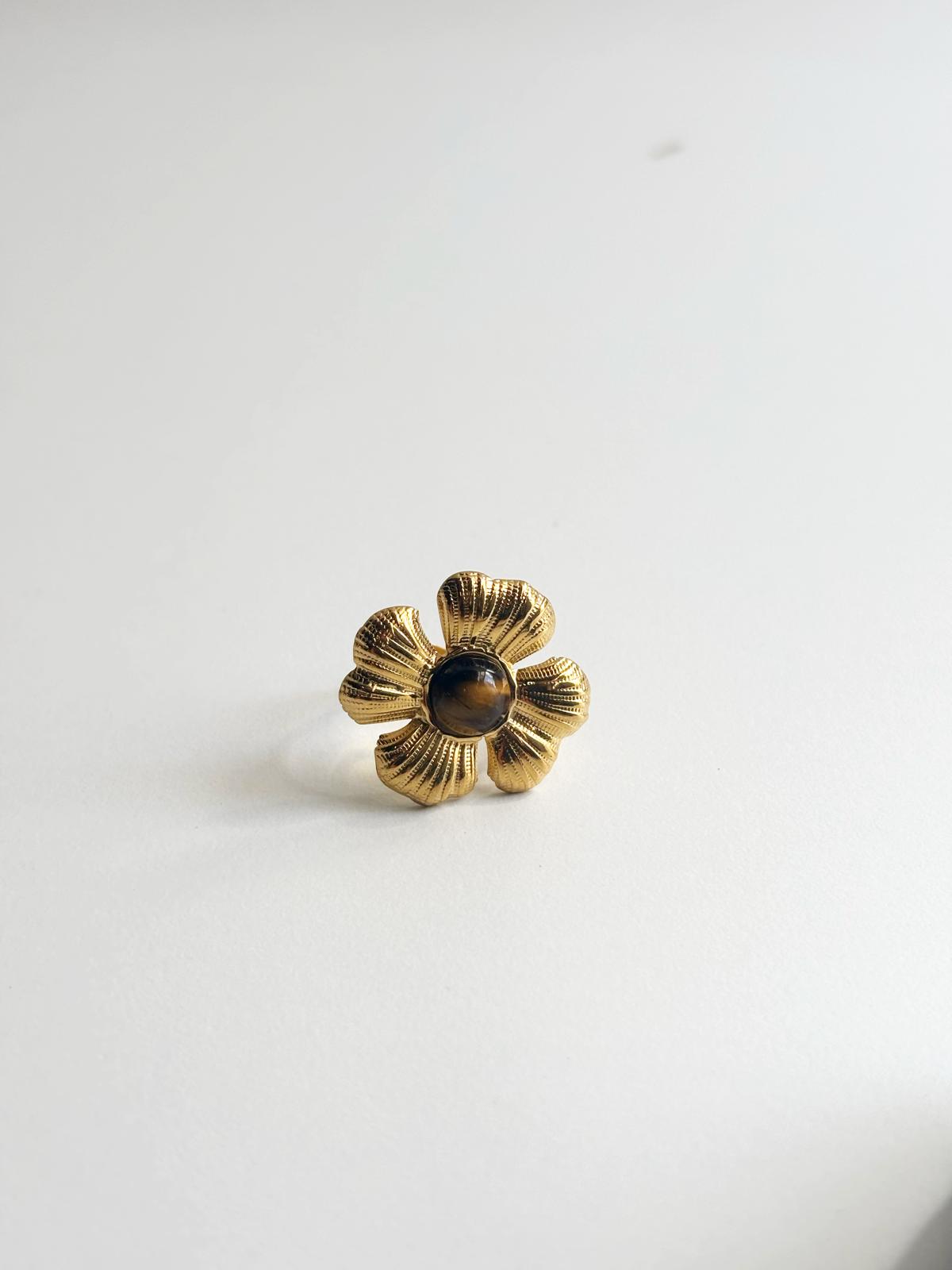 Anillo Flor ajustable de acero - detalle