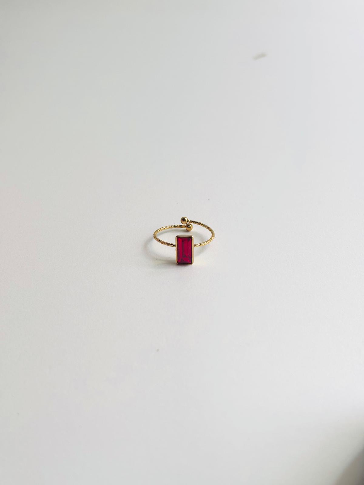 Anillo de acero ajustable con cristal - detalle